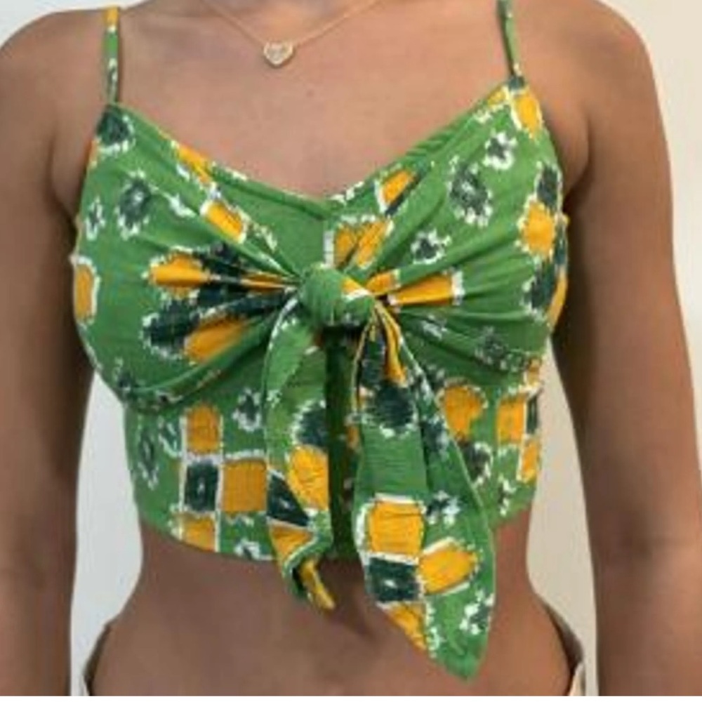 Aerie‎ tie front smocked back crop top
